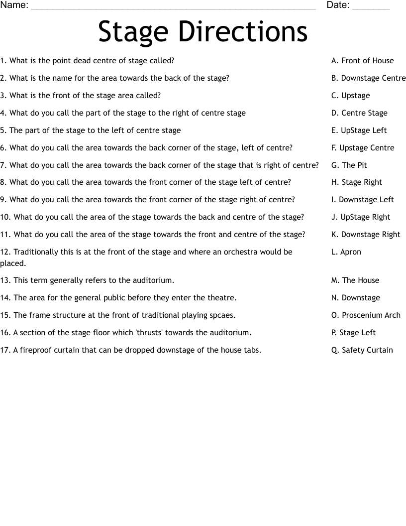 Stage Directions Worksheet