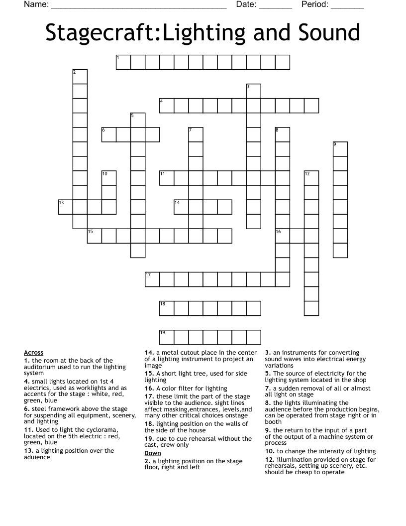Stagecraft:Lighting and Sound  Crossword