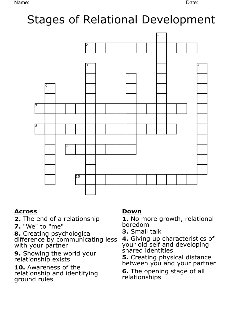 Stages of Relational Development  Crossword