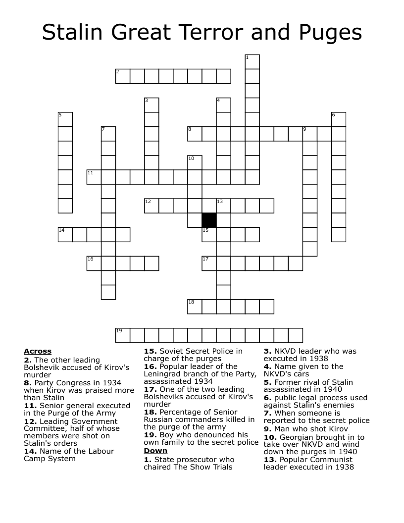 Stalin Great Terror and Puges Crossword