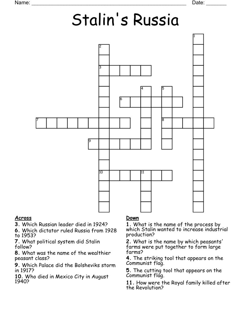Stalin's Russia Crossword
