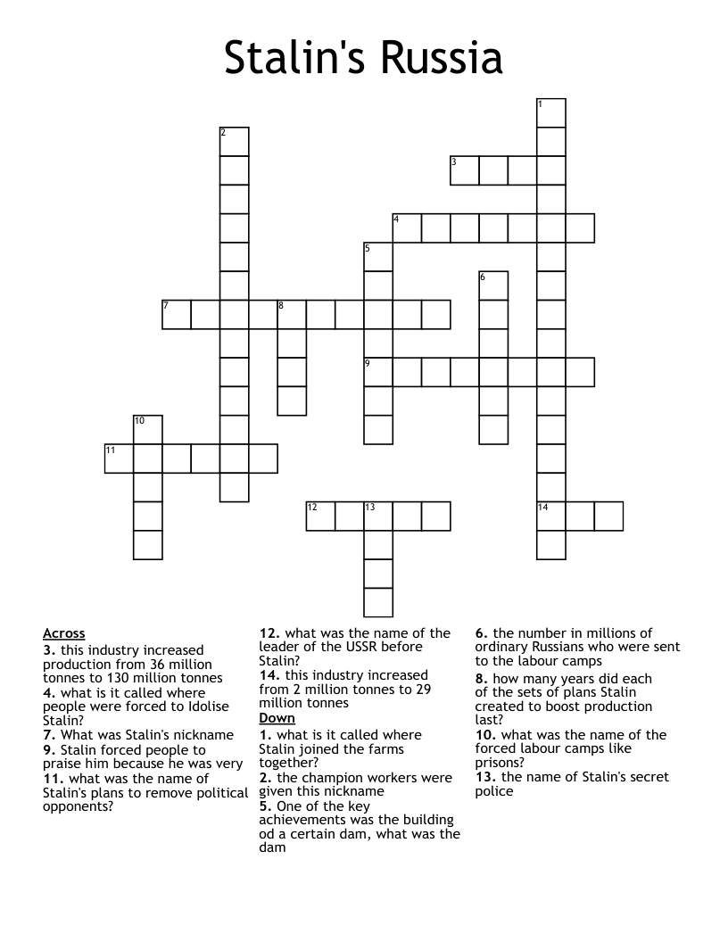 Stalin's Russia Crossword