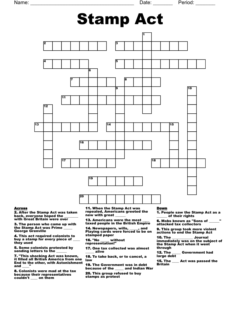 Stamp Act Crossword