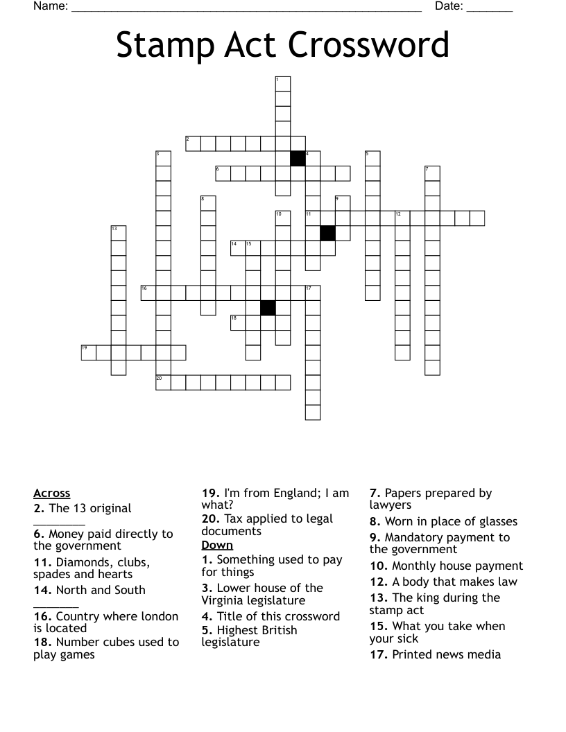 Stamp Act Crossword