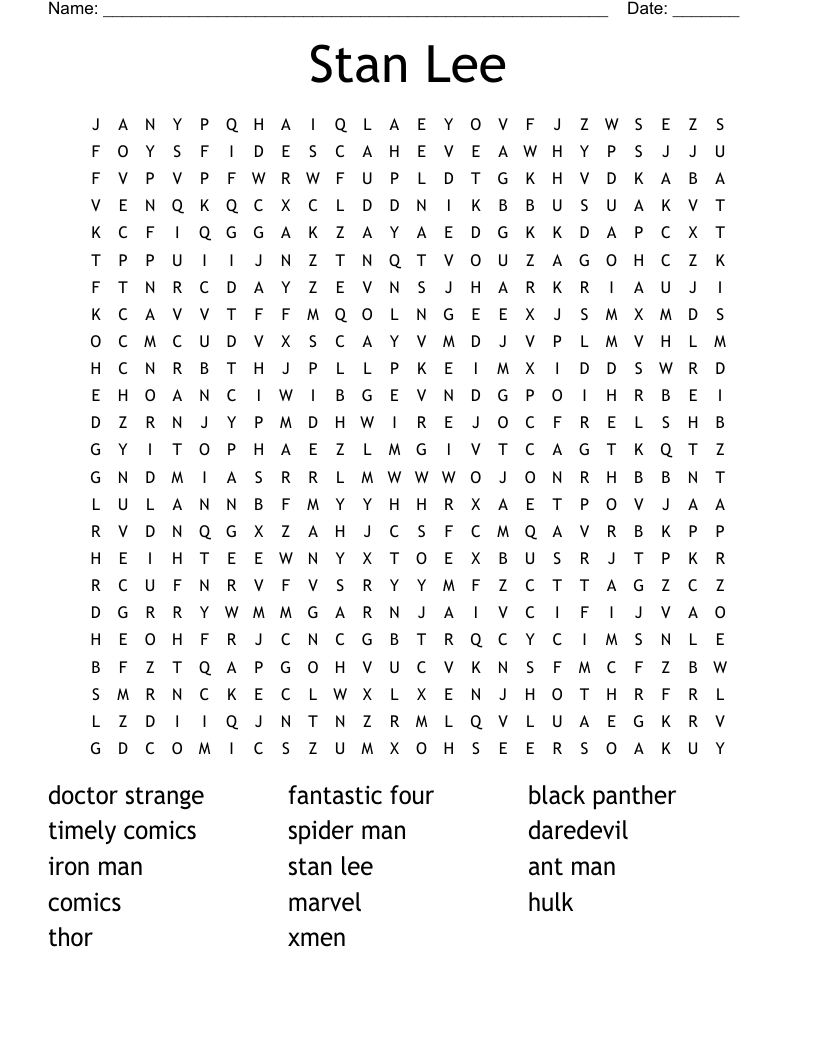 Stan Lee Word Search