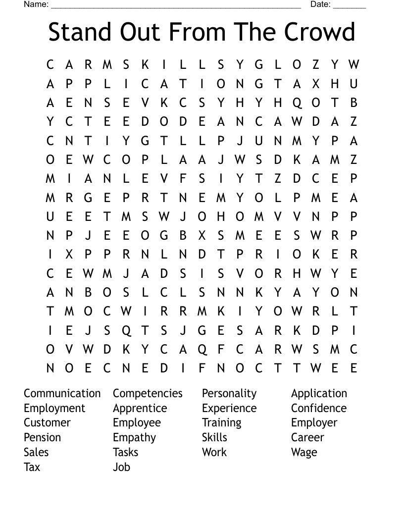 Stand Out From The Crowd Word Search