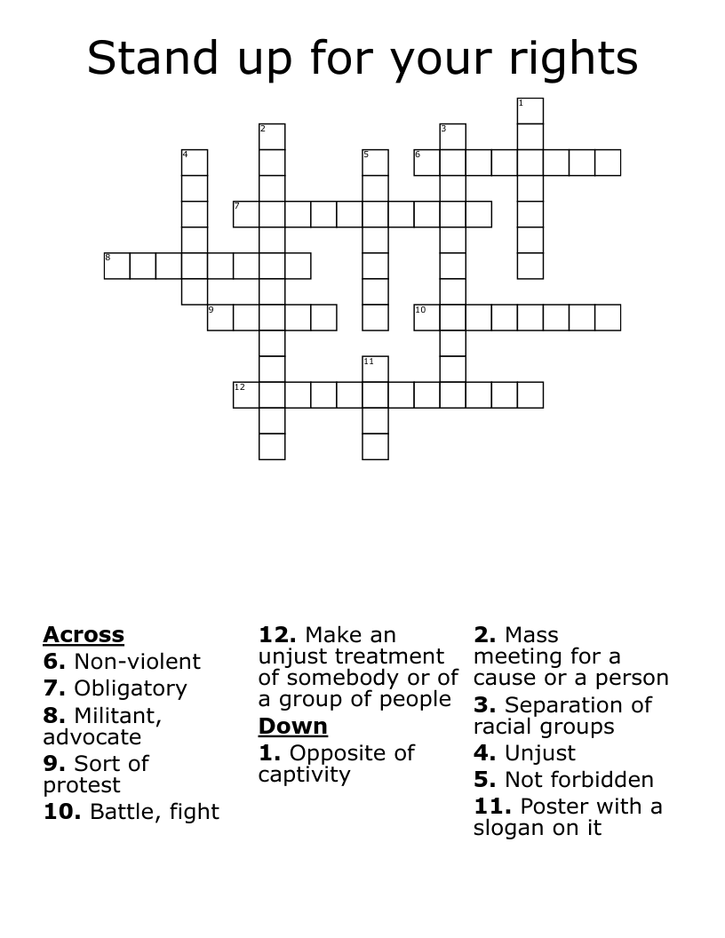Stand up for your rights Crossword