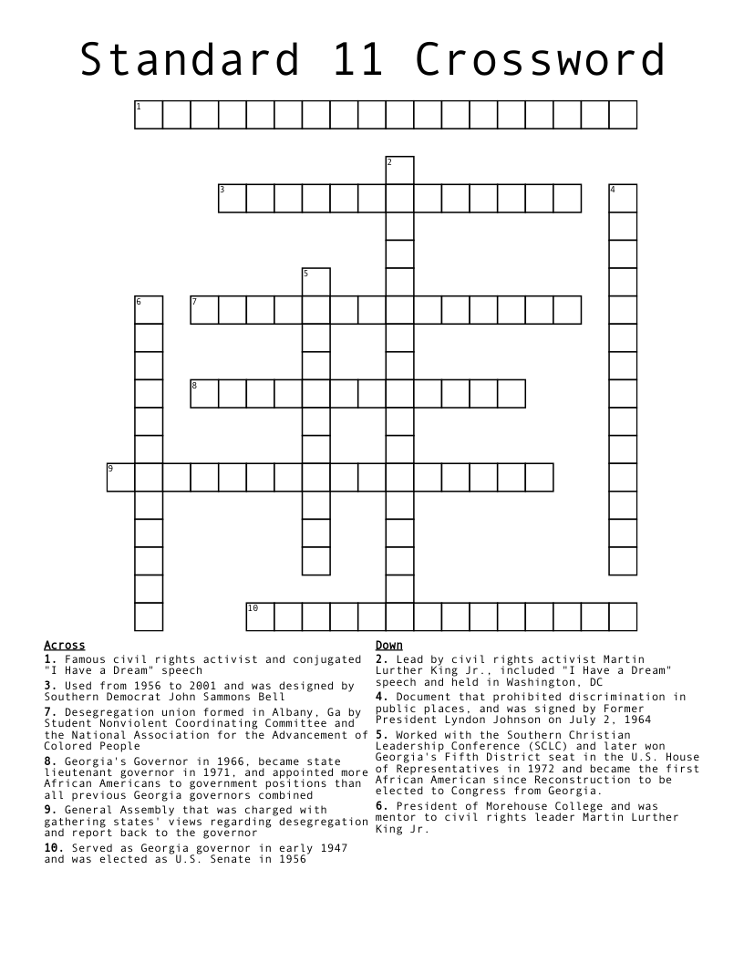 Standard 11 Crossword