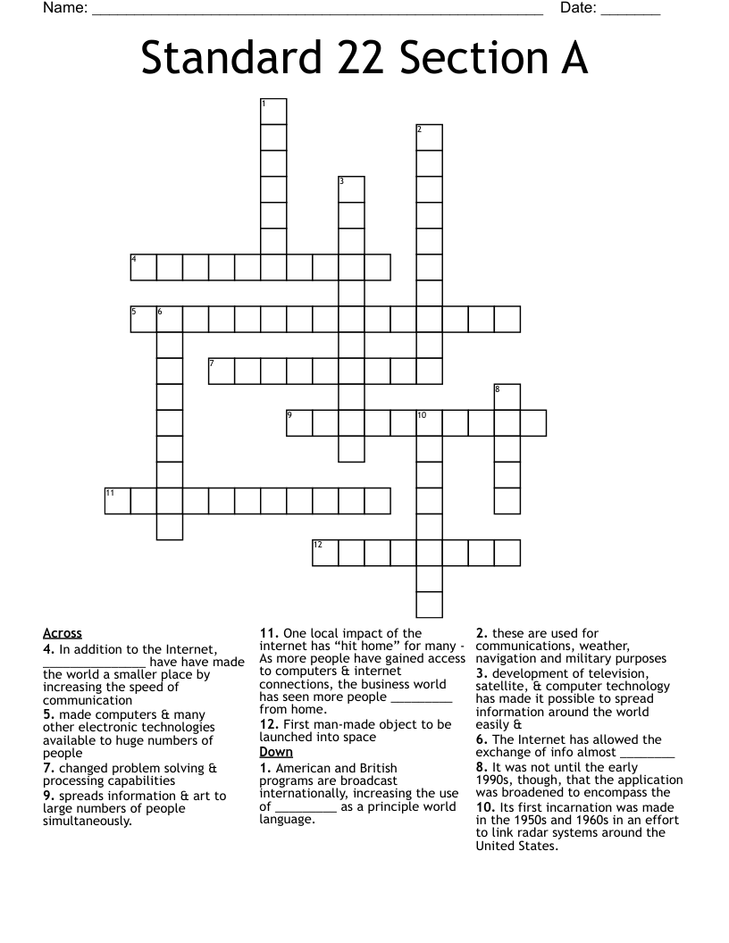 Standard 22 Section A Crossword