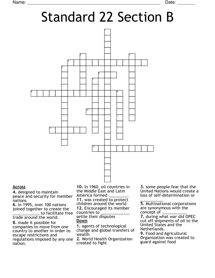 Standard 22 Section B Crossword