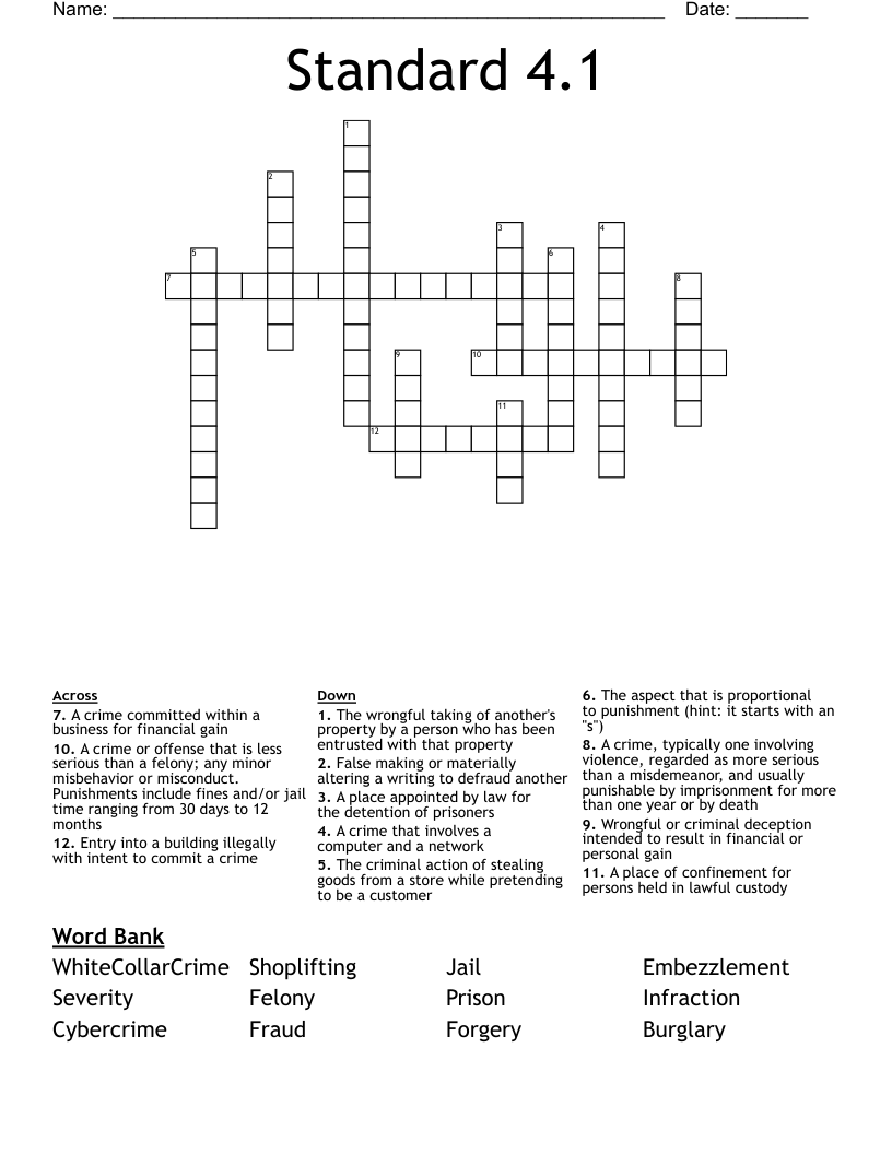 Standard 4.1  Crossword