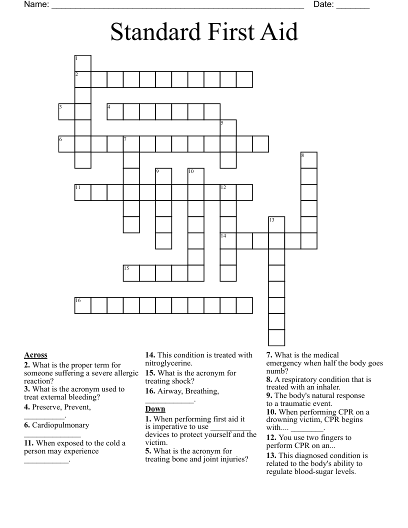Standard First Aid Crossword