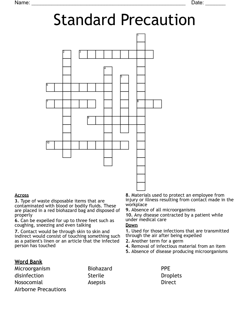 Standard Precaution Crossword