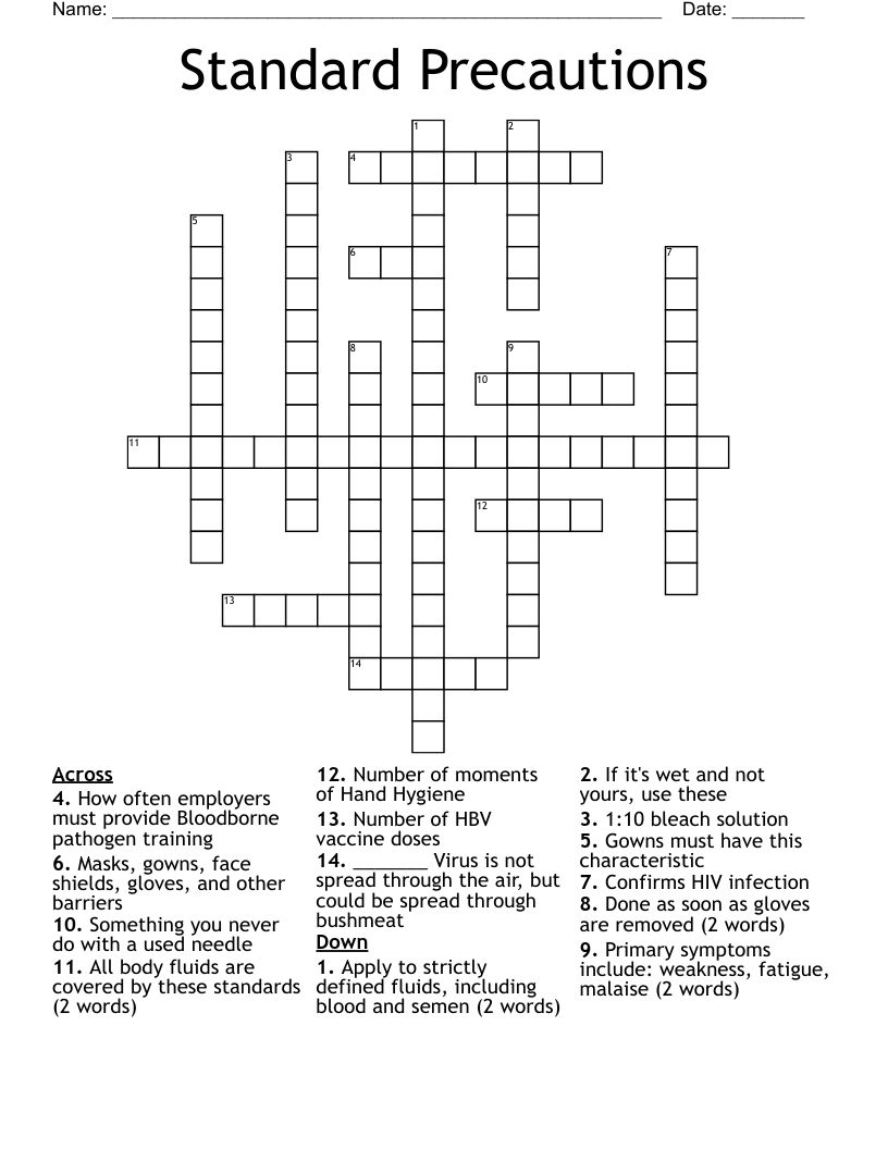 Standard Precautions Crossword