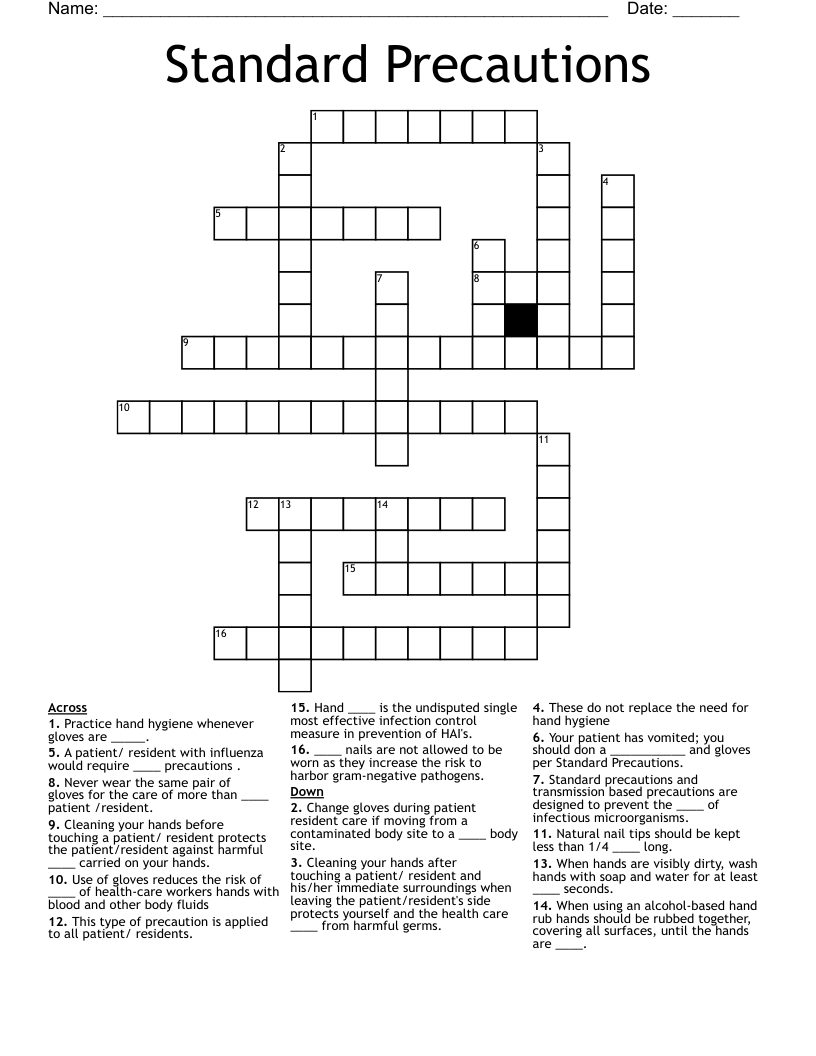 Standard Precautions Crossword