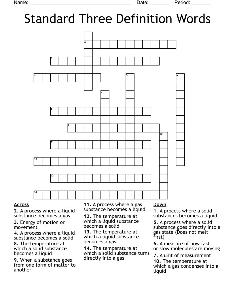 Standard Three Definition Words Crossword