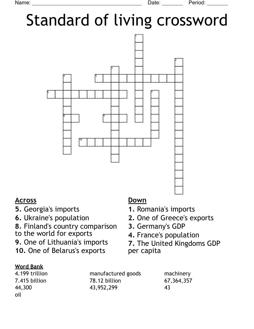 Standard of living crossword