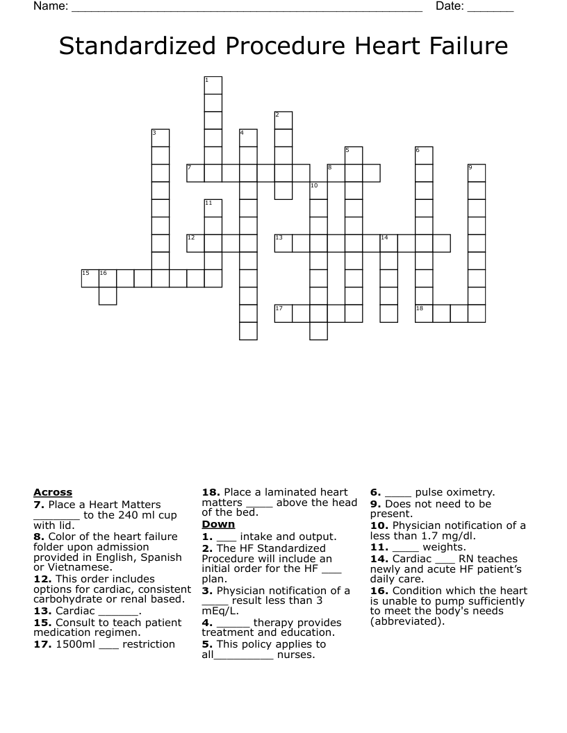 Standardized Procedure Heart Failure Crossword