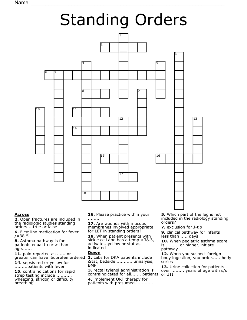 Standing Orders Crossword