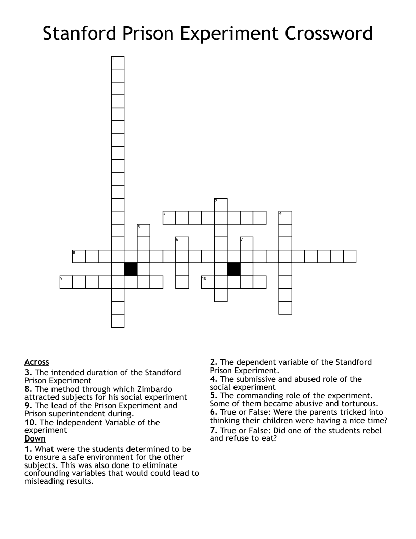 Stanford Prison Experiment Crossword