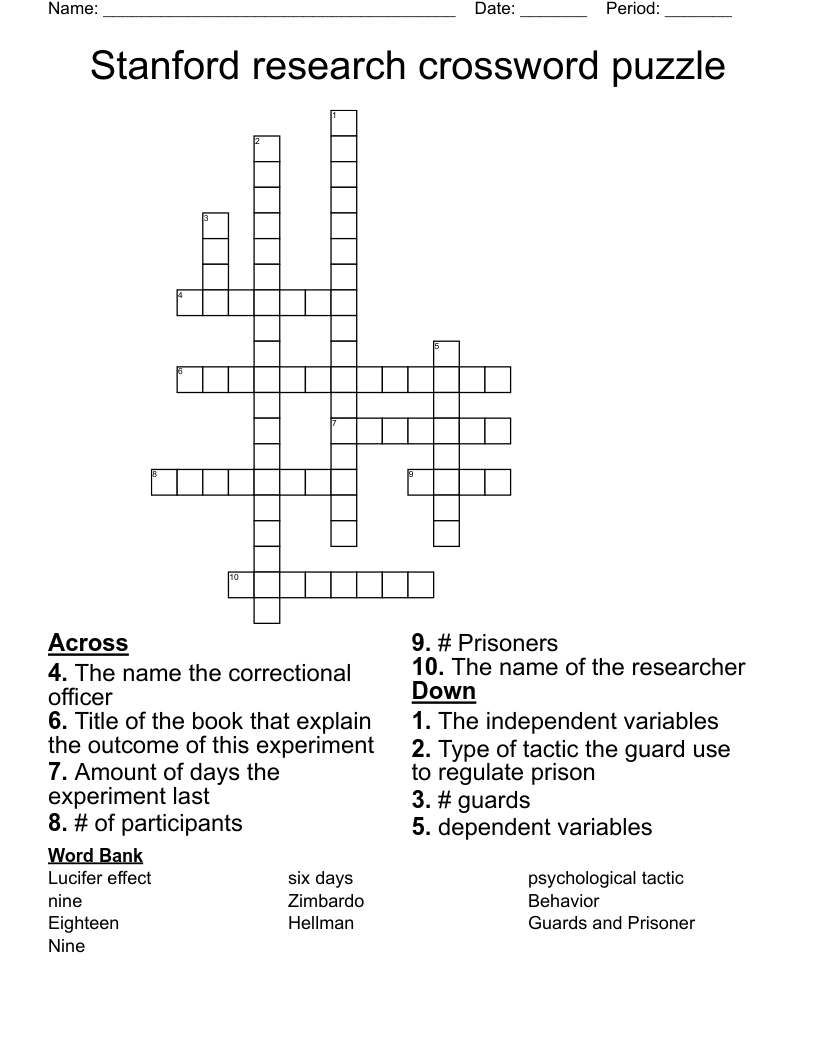 Stanford research crossword puzzle 