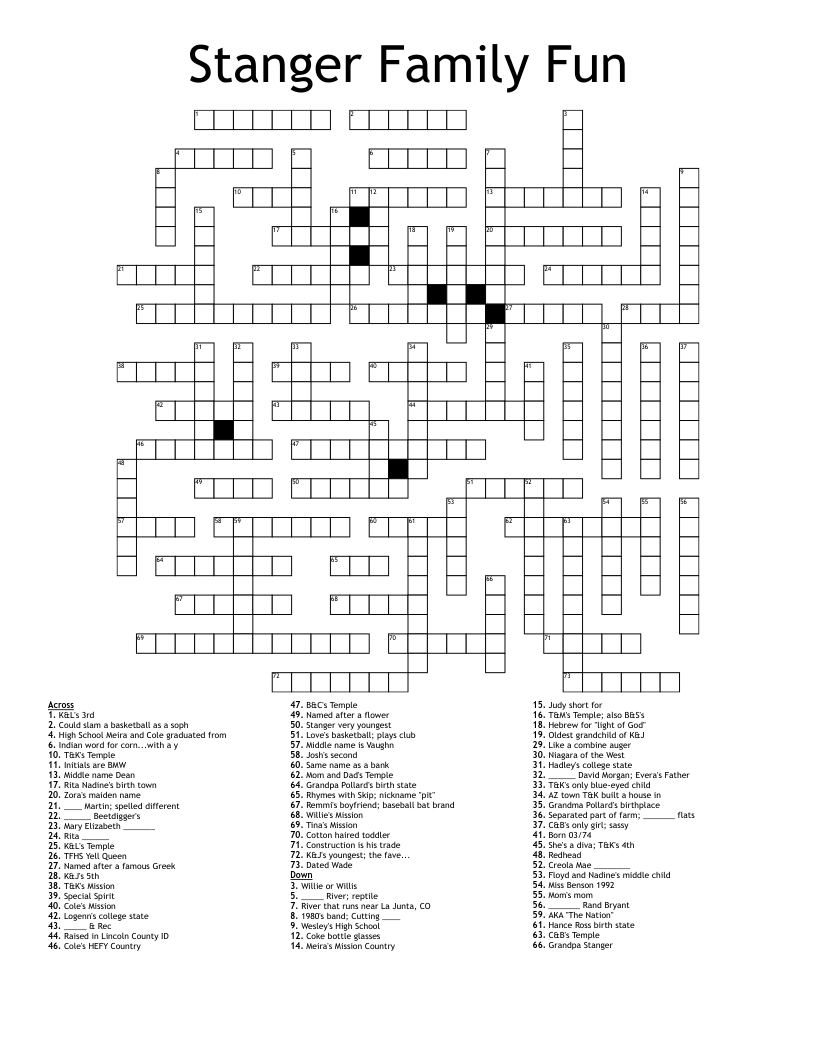 Stanger Family Fun Crossword