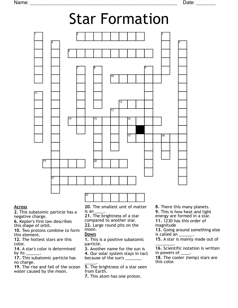 Star Formation Crossword