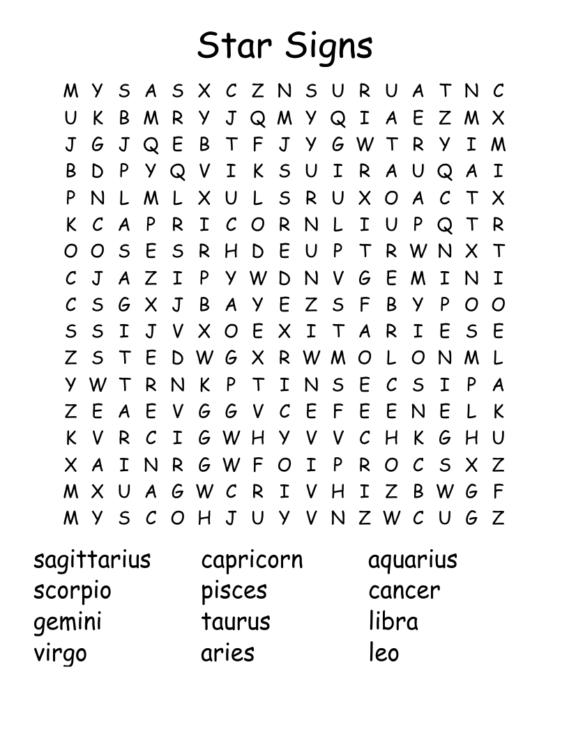 Star Signs Word Search