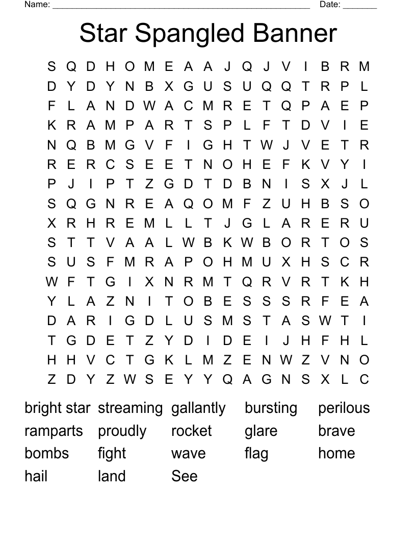 Star Spangled Banner Word Search