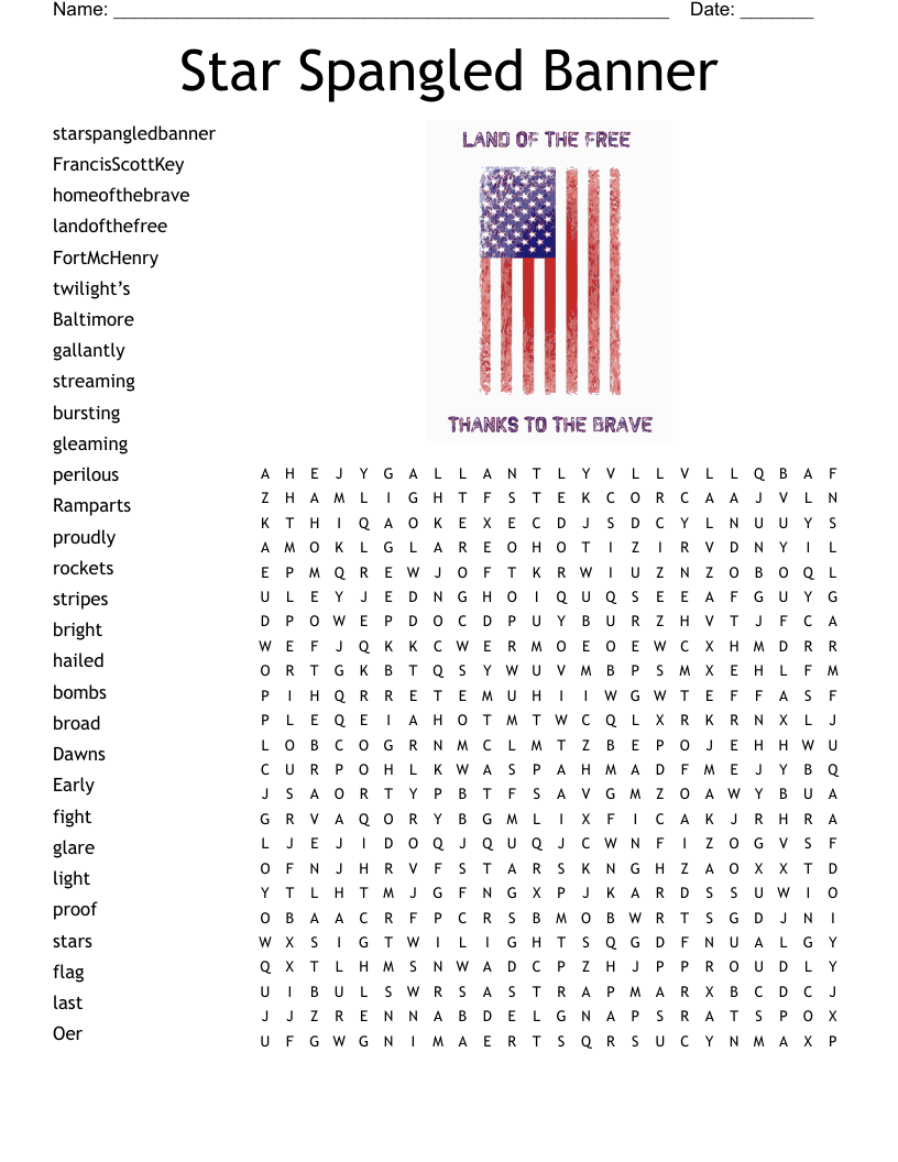 Star Spangled Banner Word Search