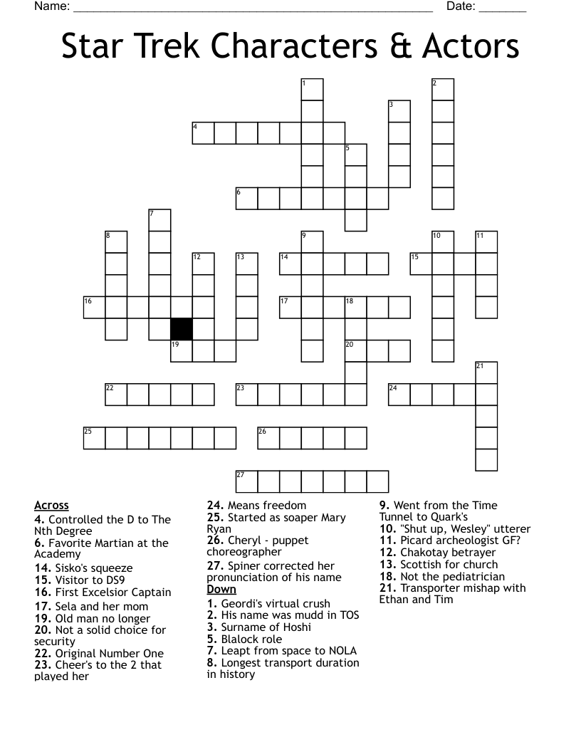 Star Trek Characters & Actors Crossword
