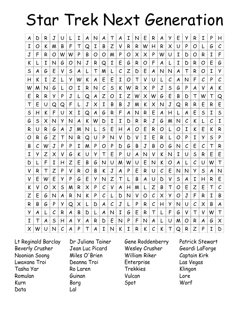 Star Trek Next Generation Word Search