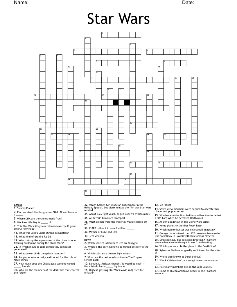Star Wars Crossword
