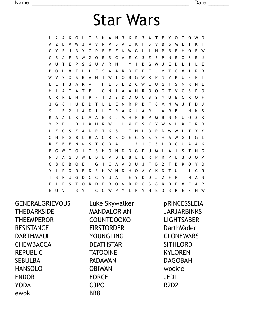 Star Wars Word Search