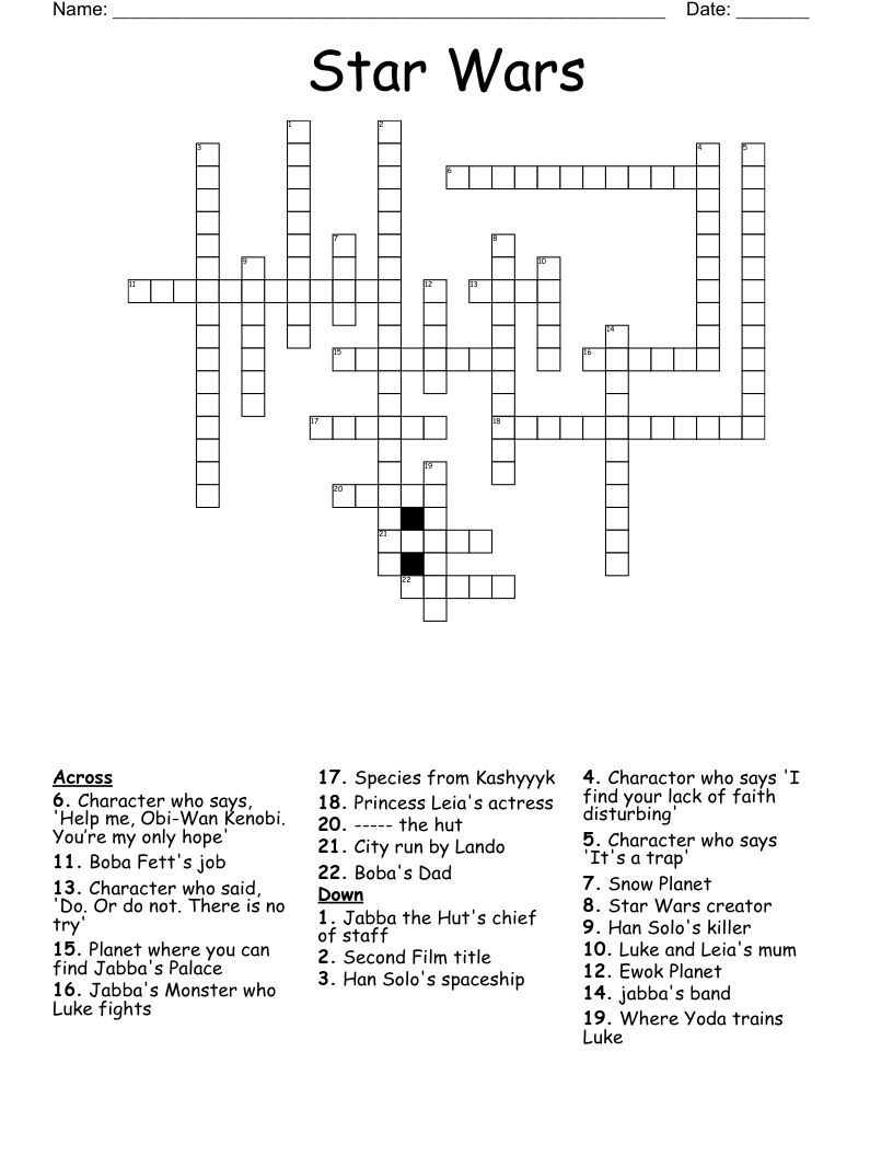 Star Wars Crossword