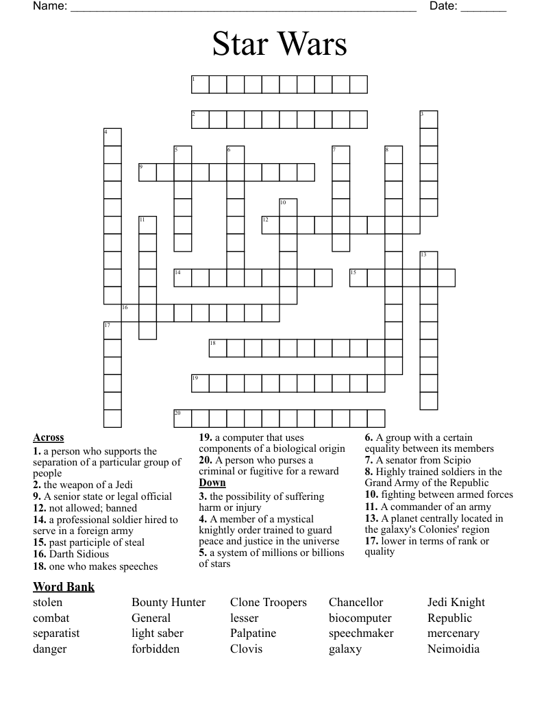 Star Wars Crossword