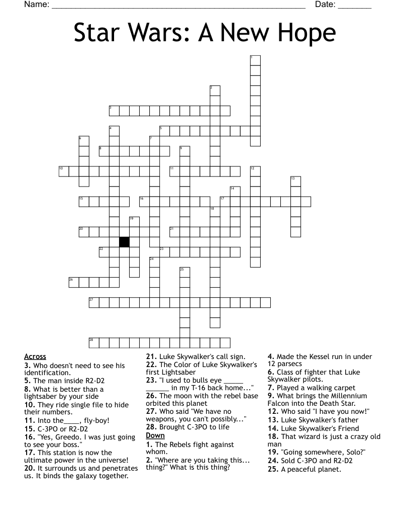 Star Wars: A New Hope Crossword