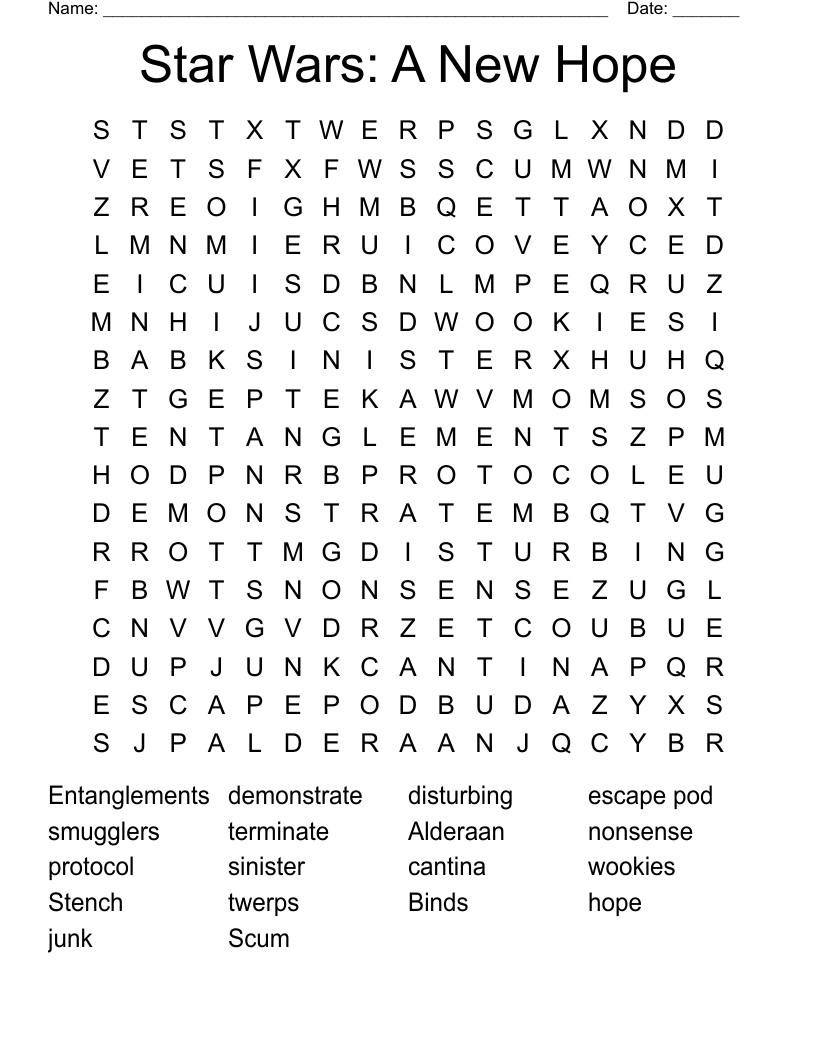 Star Wars: A New Hope Word Search