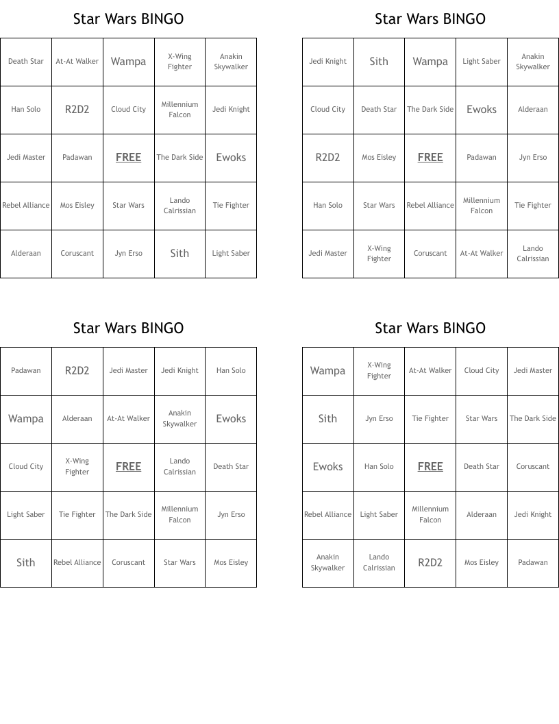 Star Wars BINGO
