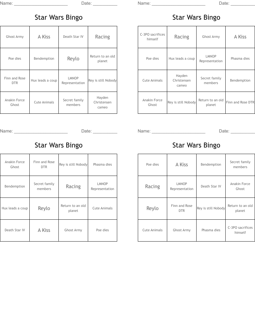 Star Wars Bingo
