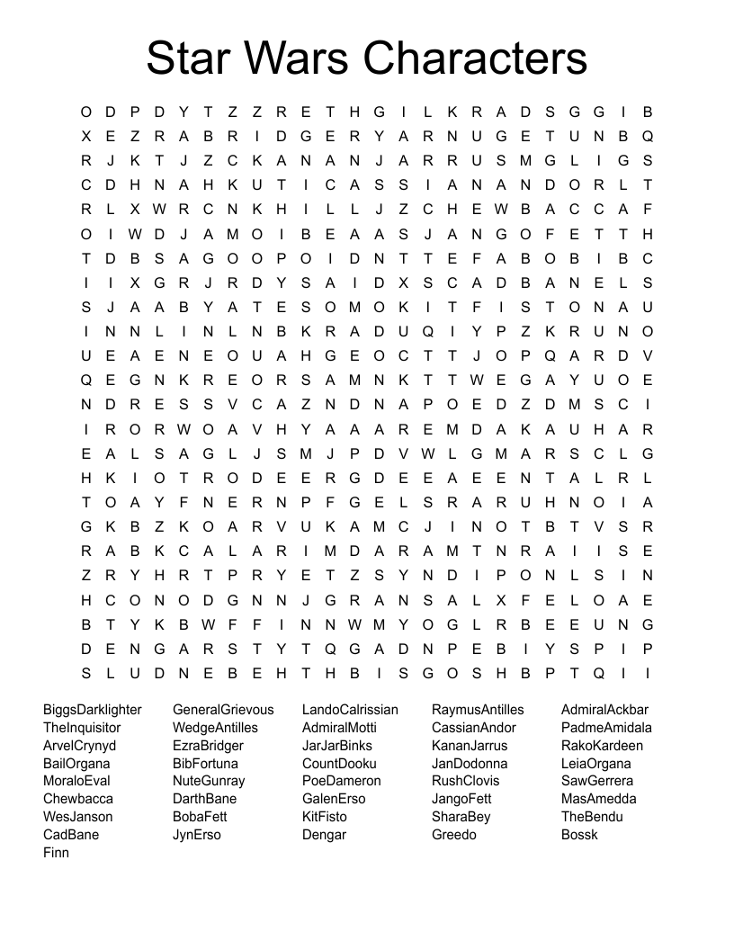Star Wars Characters Word Search