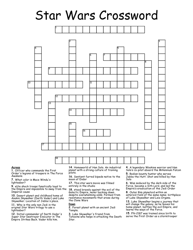 Star Wars Crossword