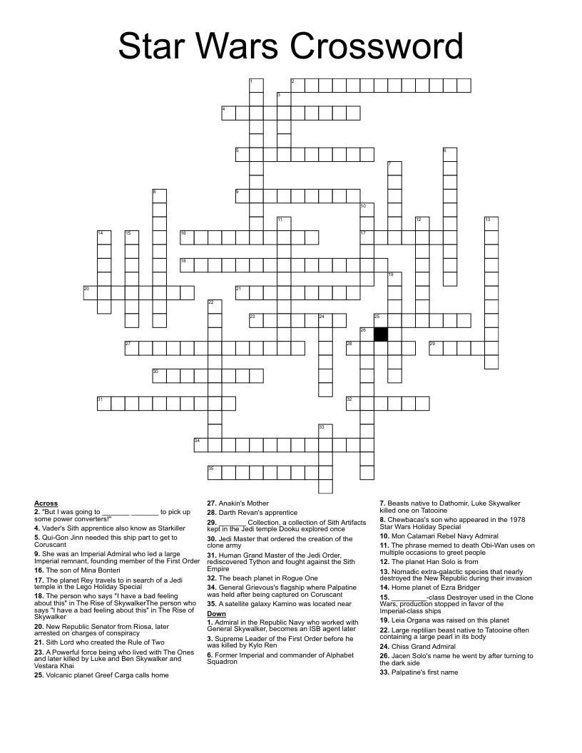 Star Wars Crossword