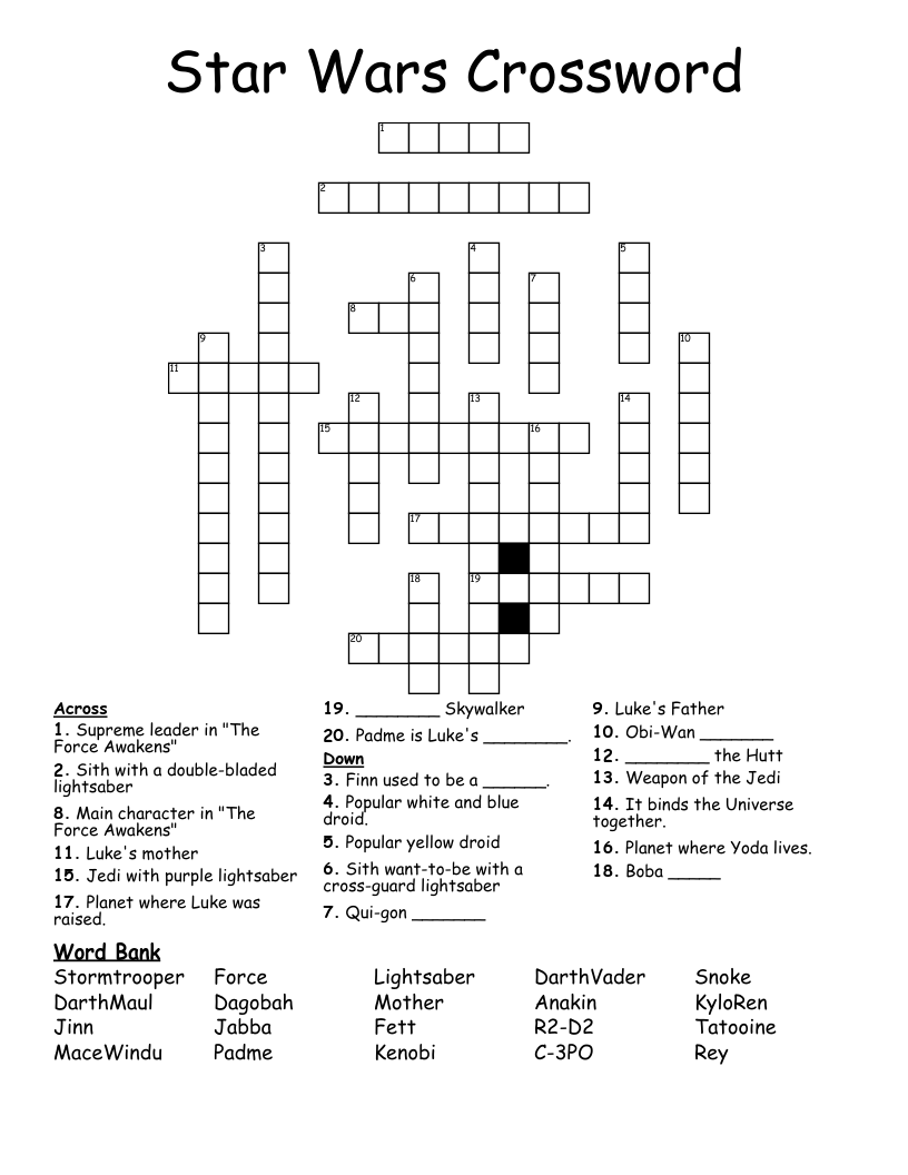 Star Wars Crossword