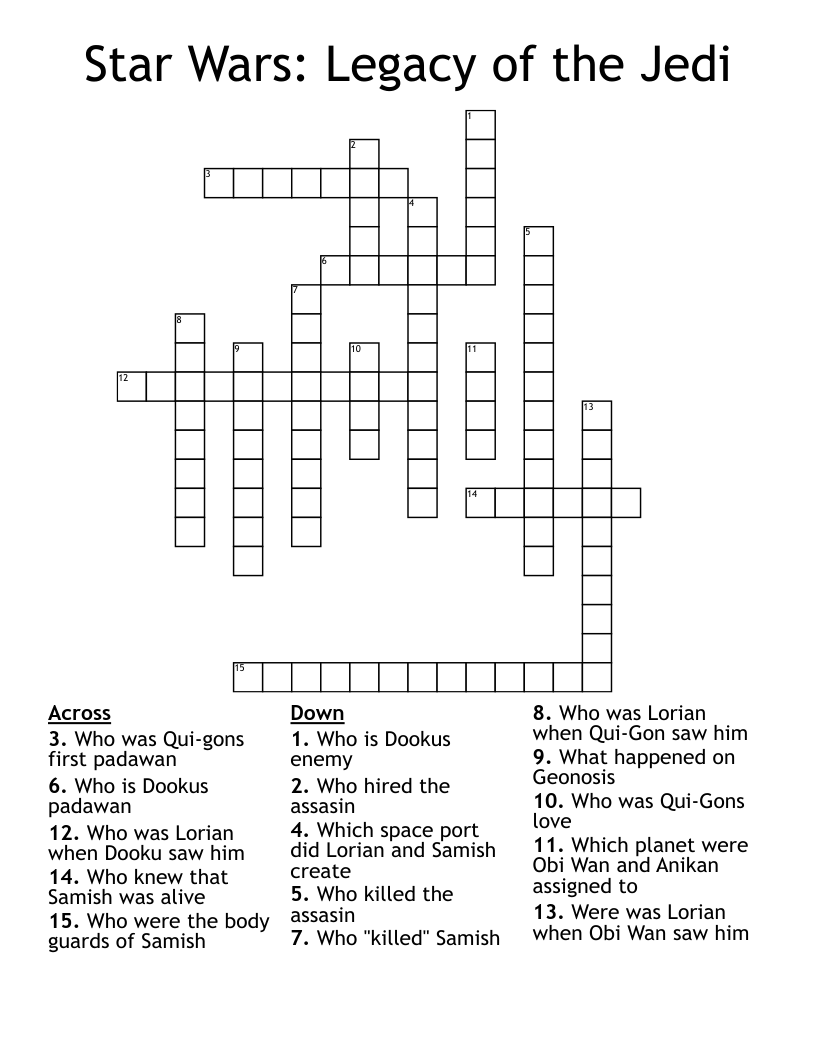 Star Wars: Legacy of the Jedi Crossword