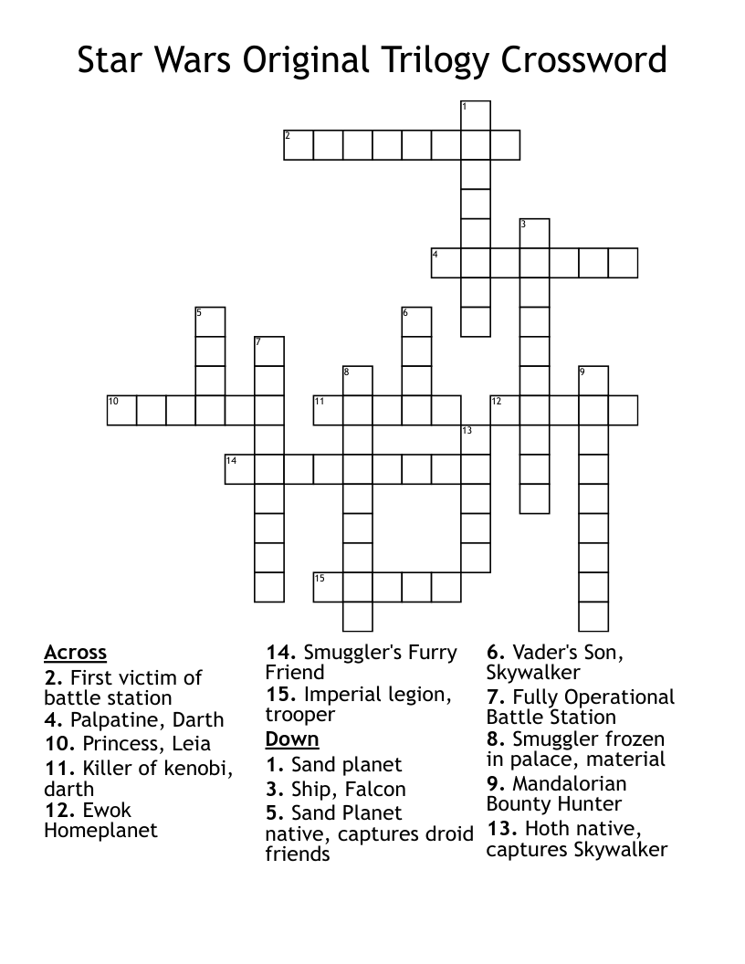Star Wars Original Trilogy Crossword