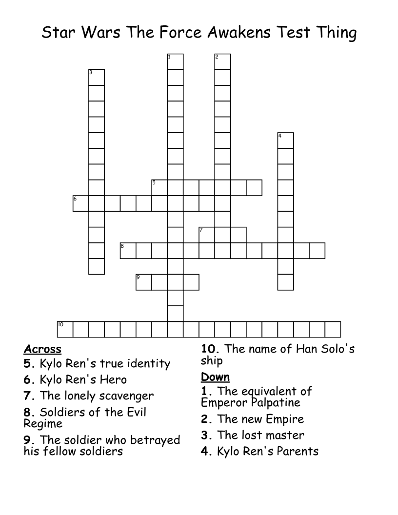 Star Wars The Force Awakens Test Thing Crossword