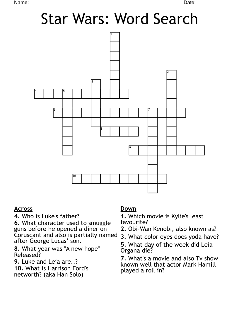 Star Wars: Word Search  Crossword