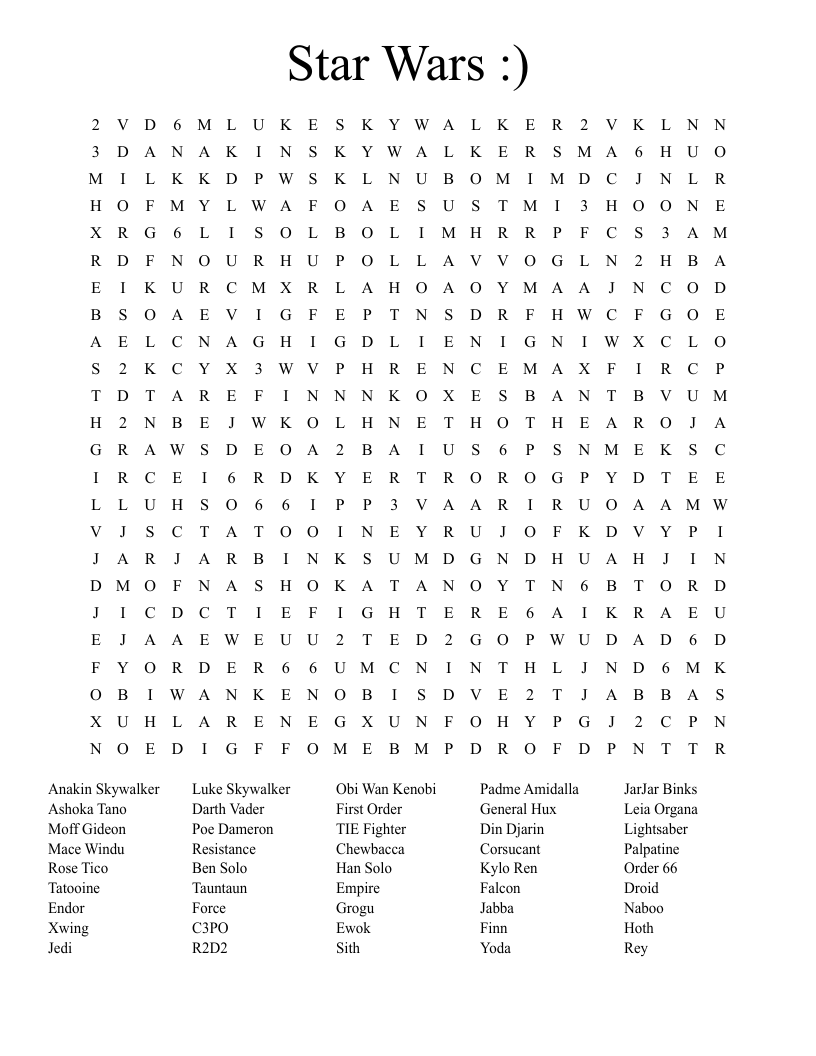 Star Wars :) Word Search