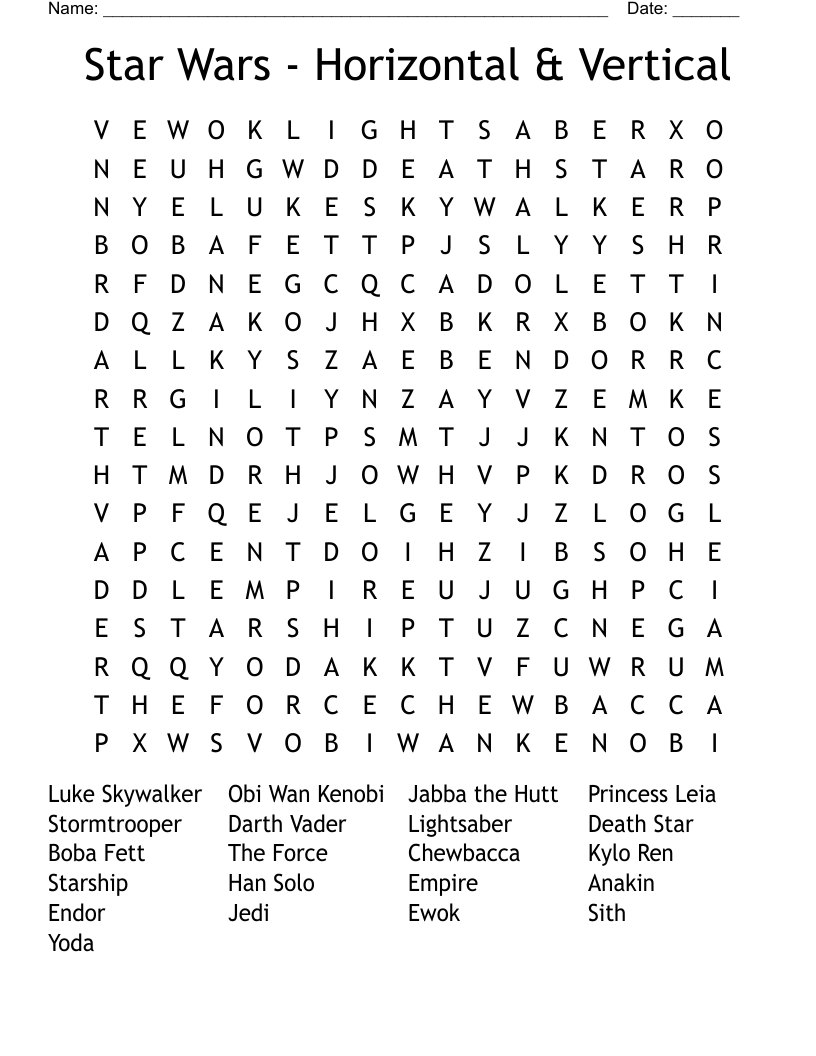 Star Wars - Horizontal & Vertical Word Search